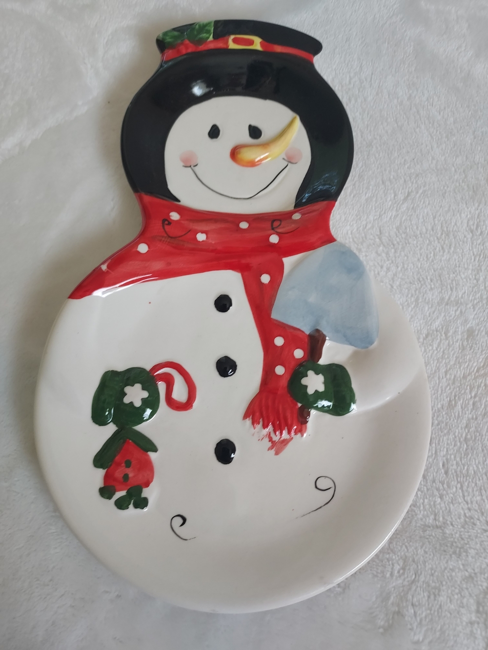 Hand-Painted Snowman Trinket Candy Dish Red Scarf Holiday Christmas Decor